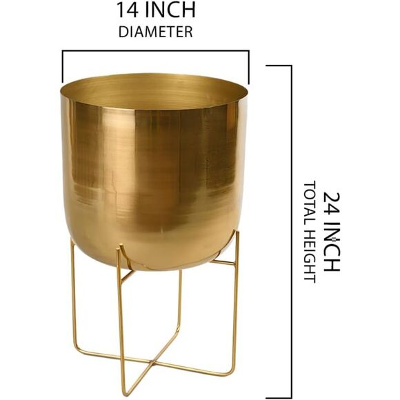 14" Diameter 24"Tall Serene Spaces Living Modern Metal Indoor Planter With Stand - Picture 5 of 5